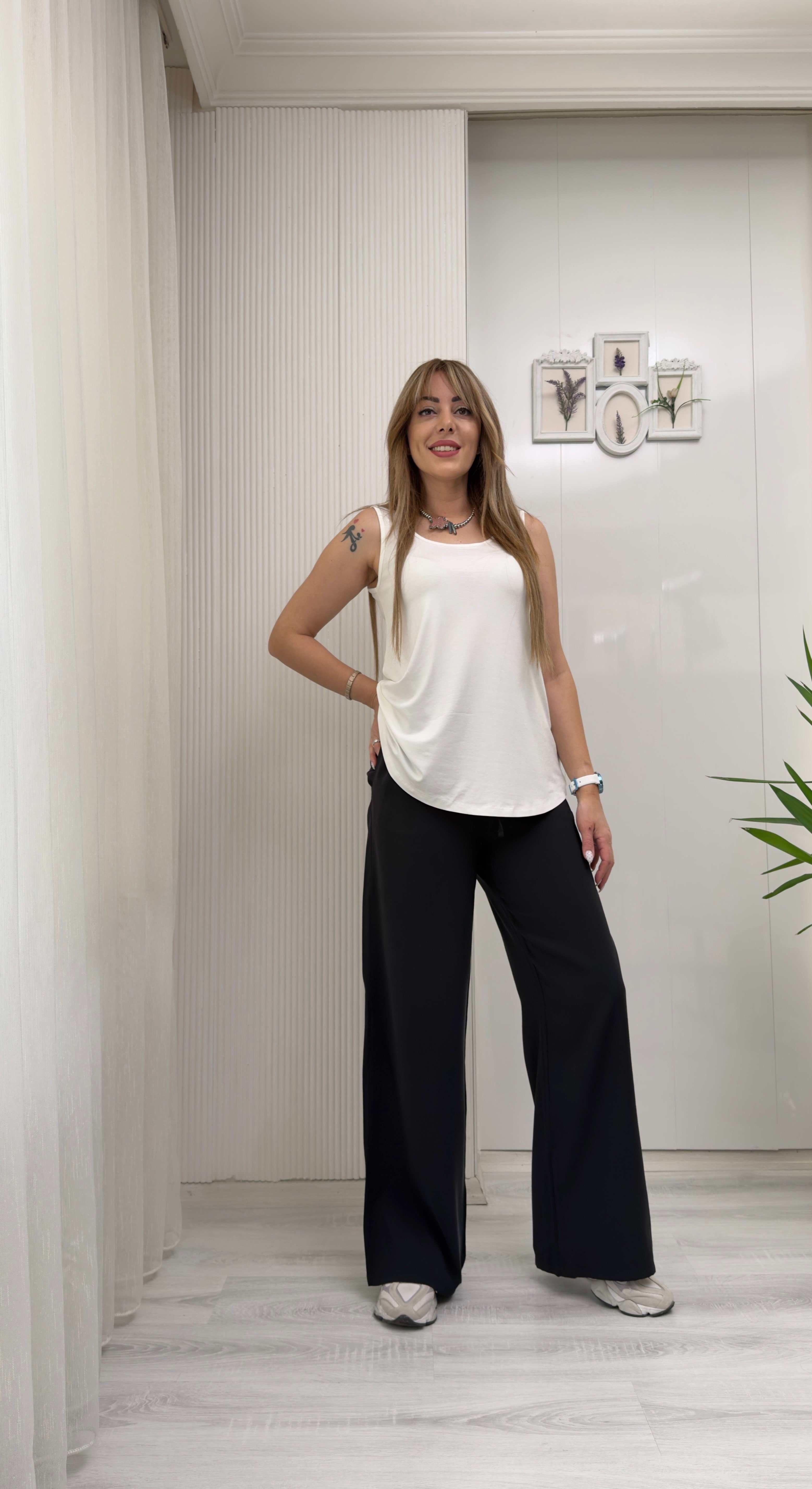 MODAYBUTİKWide Leg Beli Lastikli Tencel Siyah Pantolon 