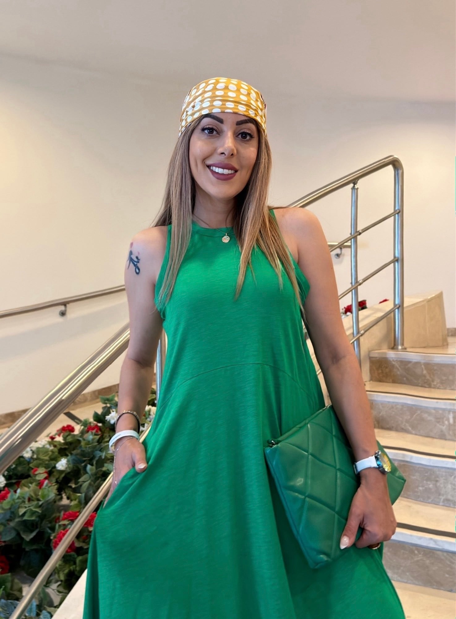 MODAYBUTİKYeşil Salaş Kesim Cepli Maxi Elbise