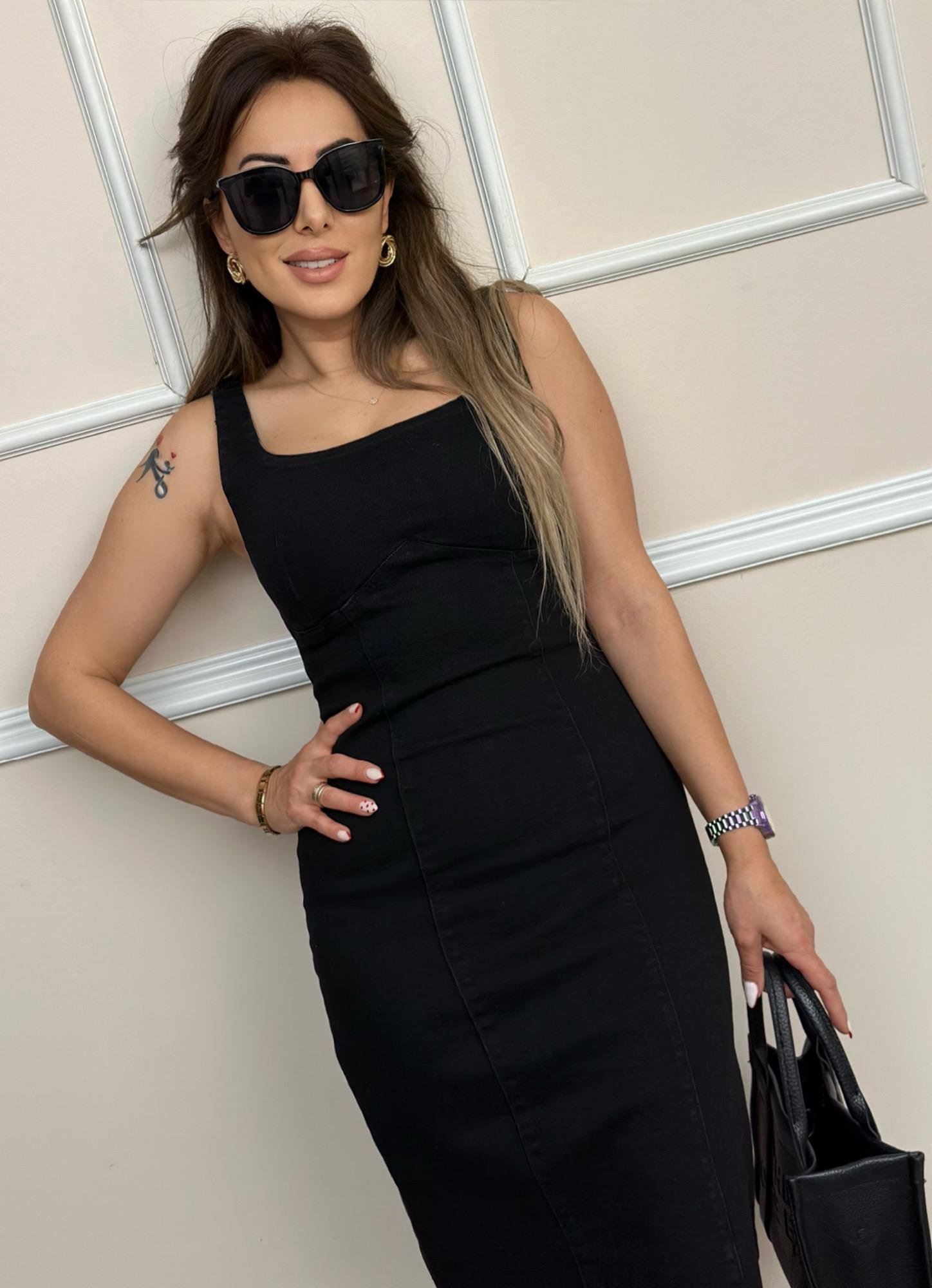 Premium Kalın Askılı Siyah Kot ElbiseYeni Gelenler ModayPremium Kalın Askılı Siyah Kot Elbise