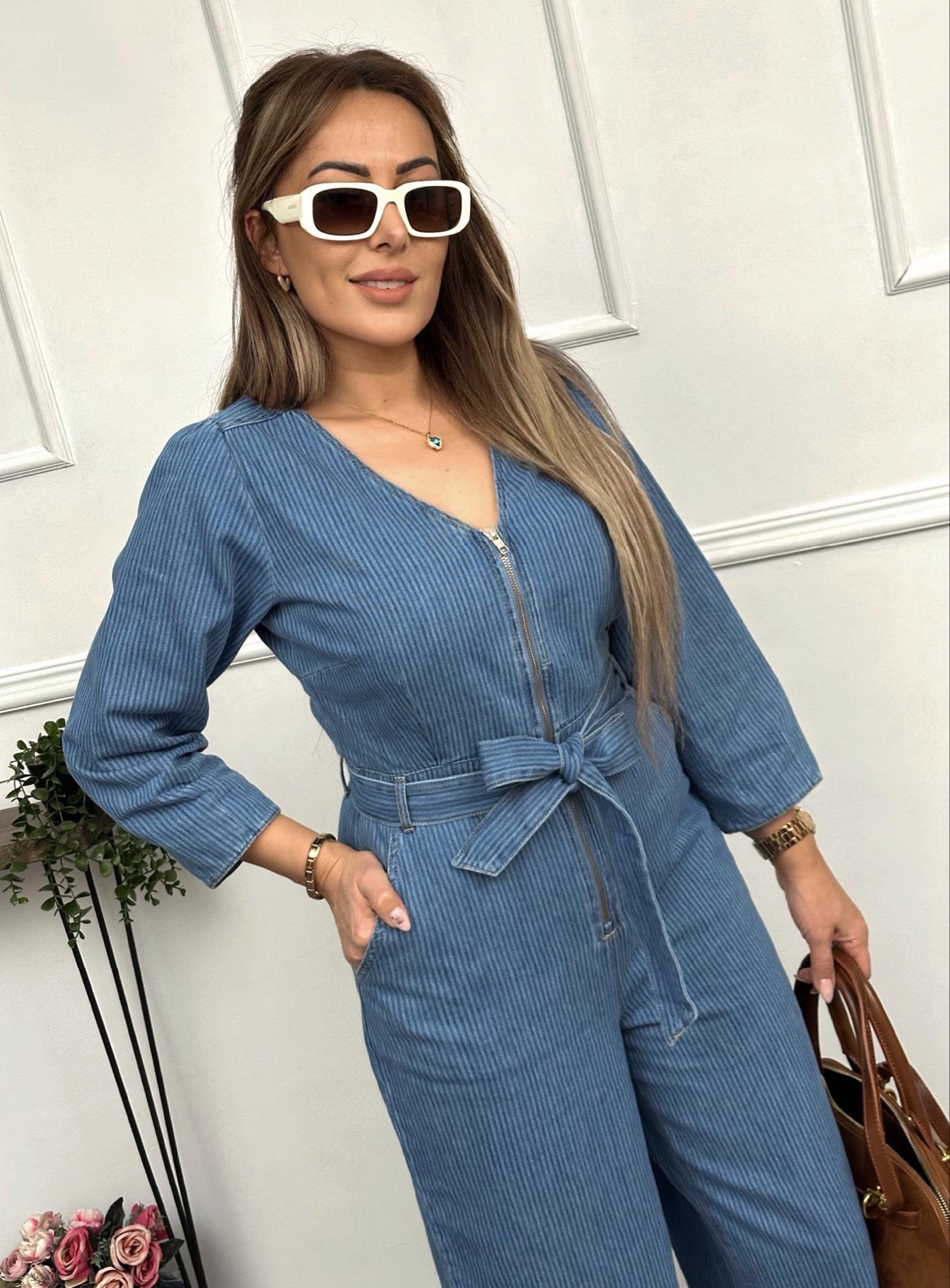 Premium Kuşaklı Mavi Denim TulumYeni Gelenler ModayPremium Kuşaklı Mavi Denim Tulum