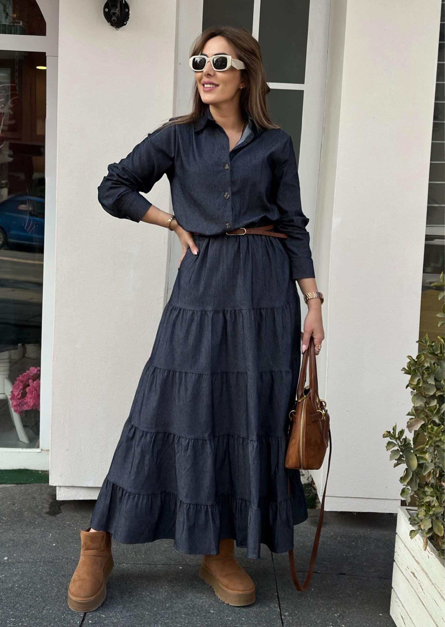 Premium Maxiboy Laci Denim ElbiseYeni Gelenler ModayPremium Maxiboy Laci Denim Elbise