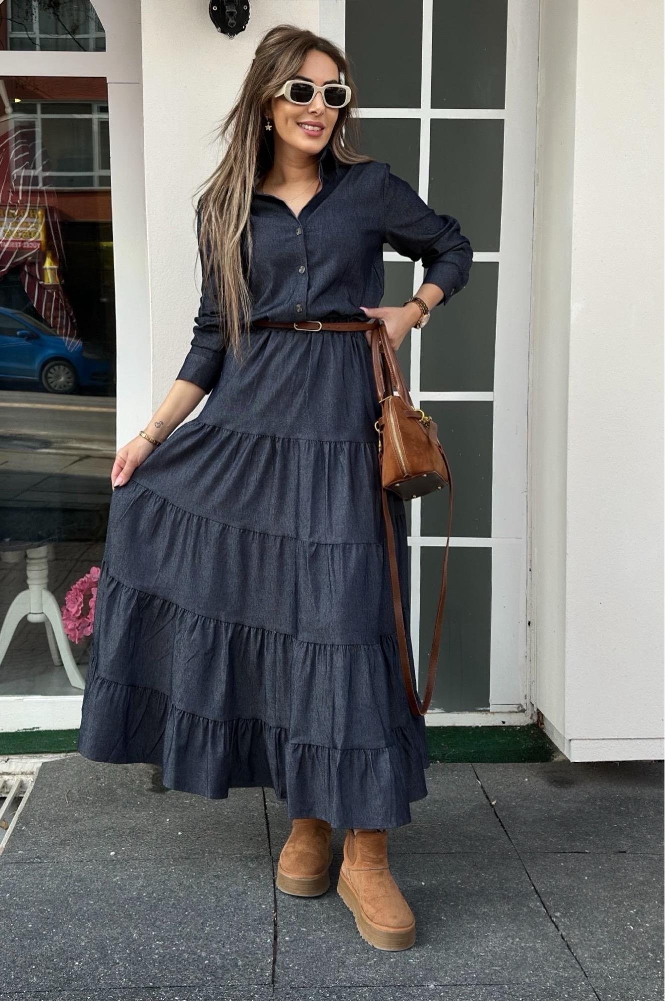 Premium Maxiboy Laci Denim ElbiseYeni Gelenler ModayPremium Maxiboy Laci Denim Elbise