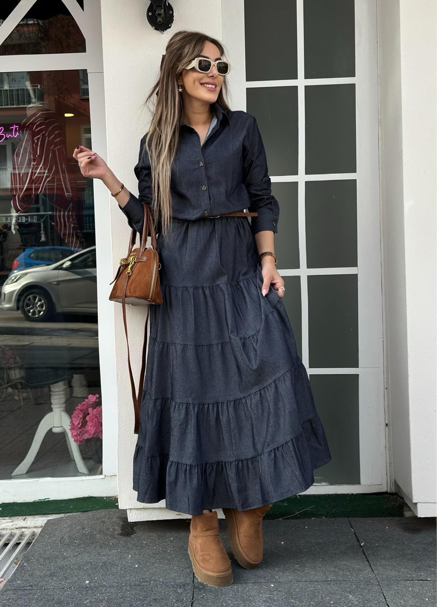 Premium Maxiboy Laci Denim ElbiseYeni Gelenler ModayPremium Maxiboy Laci Denim Elbise