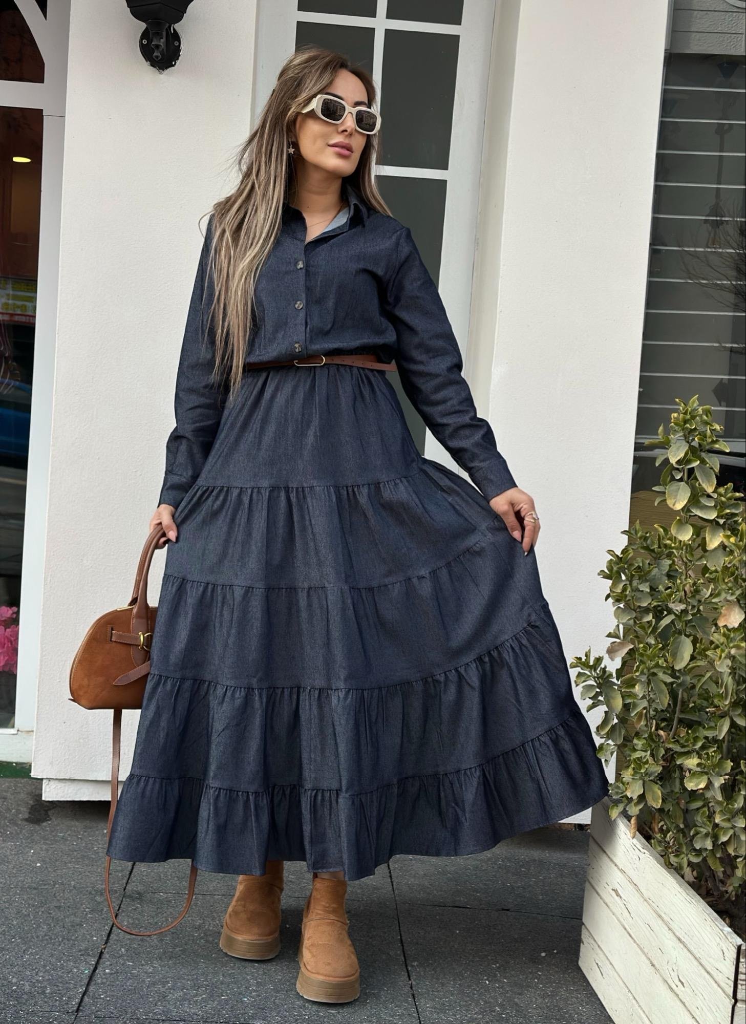 Premium Maxiboy Laci Denim ElbiseYeni Gelenler ModayPremium Maxiboy Laci Denim Elbise