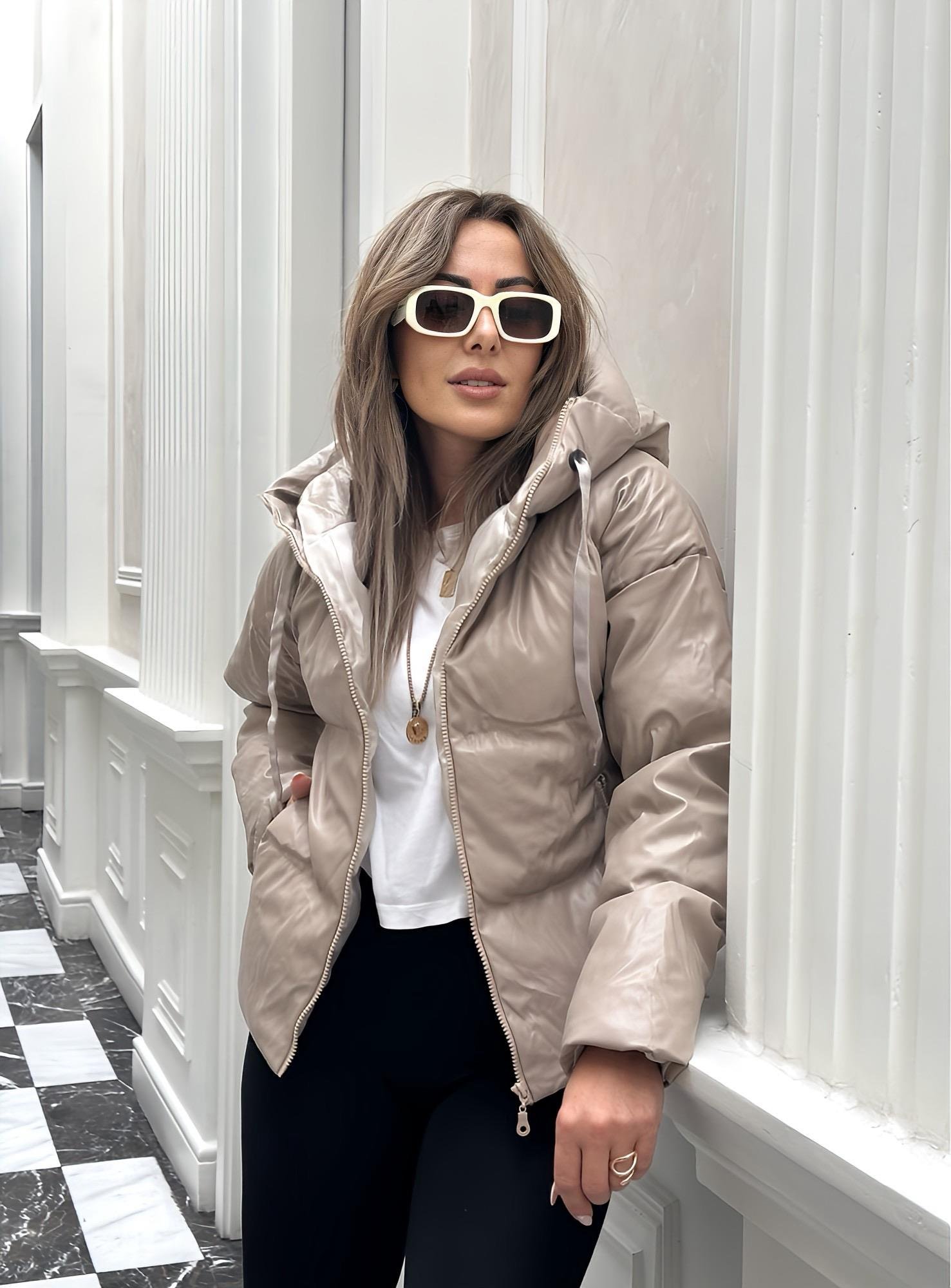 Premium Şişme Krem Deri MontYeni Gelenler ModayPremium Şişme Krem Deri Mont