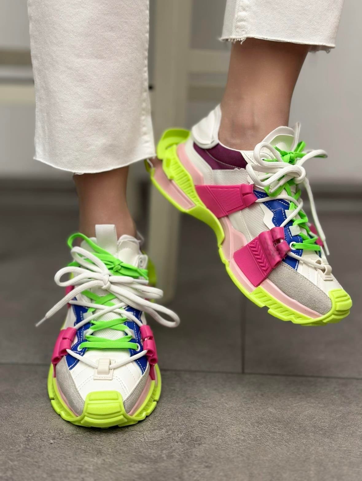 Renkli Neon Yeşil Fuşya Sneaker Kadın Spor AyakkabıYeni Gelenler ModayRenkli Neon Yeşil Fuşya Sneaker Kadın Spor Ayakkabı