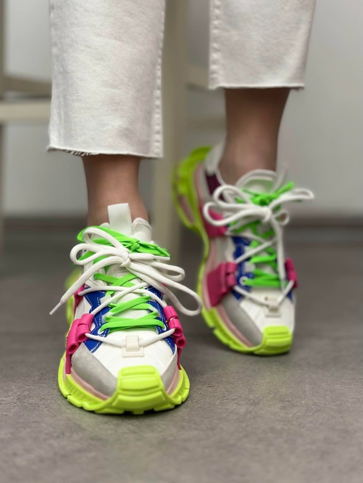 Renkli Neon Yeşil Fuşya Sneaker Kadın Spor AyakkabıYeni Gelenler ModayRenkli Neon Yeşil Fuşya Sneaker Kadın Spor Ayakkabı