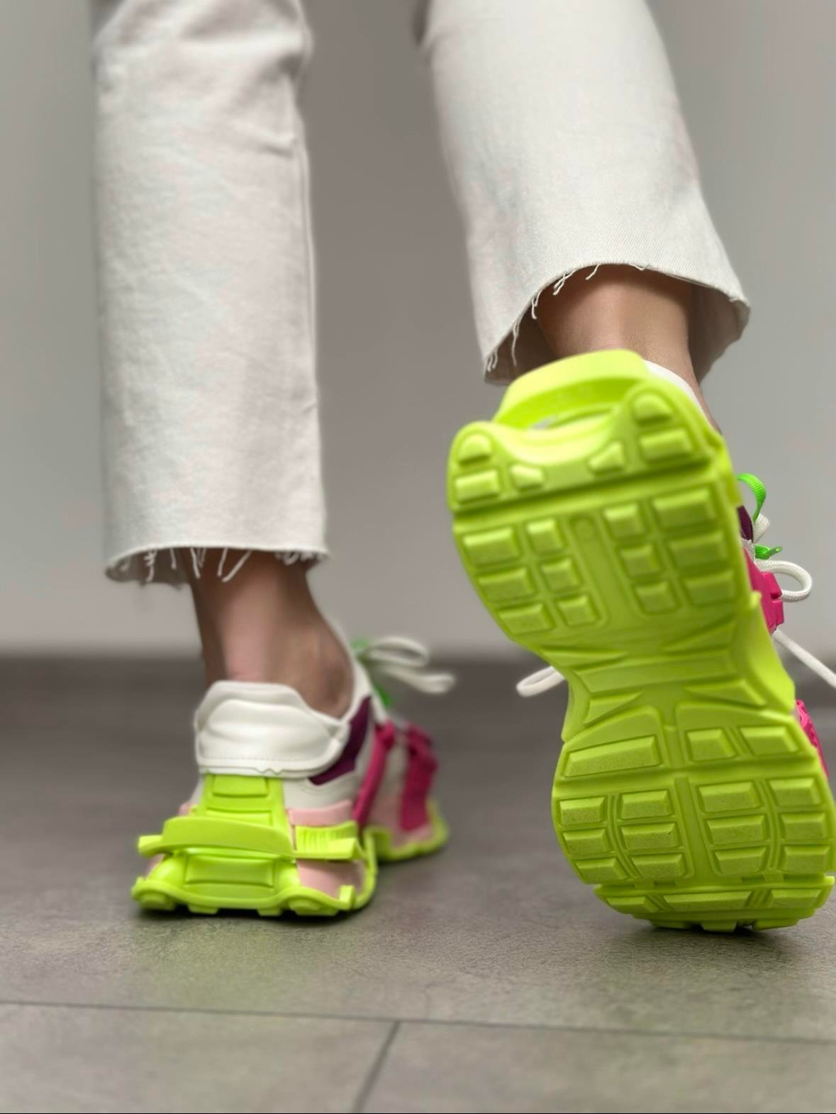 Renkli Neon Yeşil Fuşya Sneaker Kadın Spor AyakkabıYeni Gelenler ModayRenkli Neon Yeşil Fuşya Sneaker Kadın Spor Ayakkabı