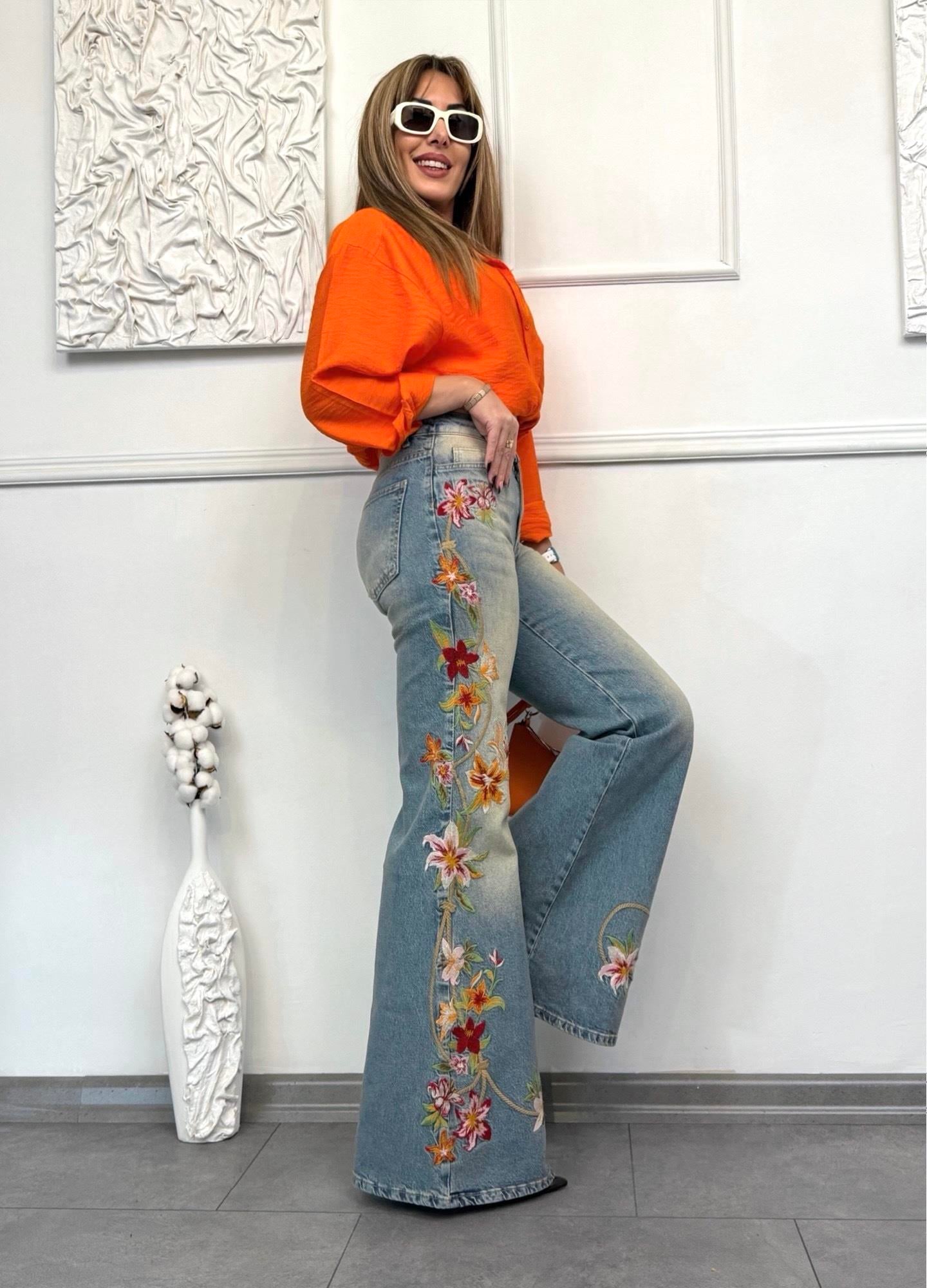 Rosella Nakışlı Wide Leg Denim JeanYeni Gelenler ModayRosella Nakışlı Wide Leg Denim Jean