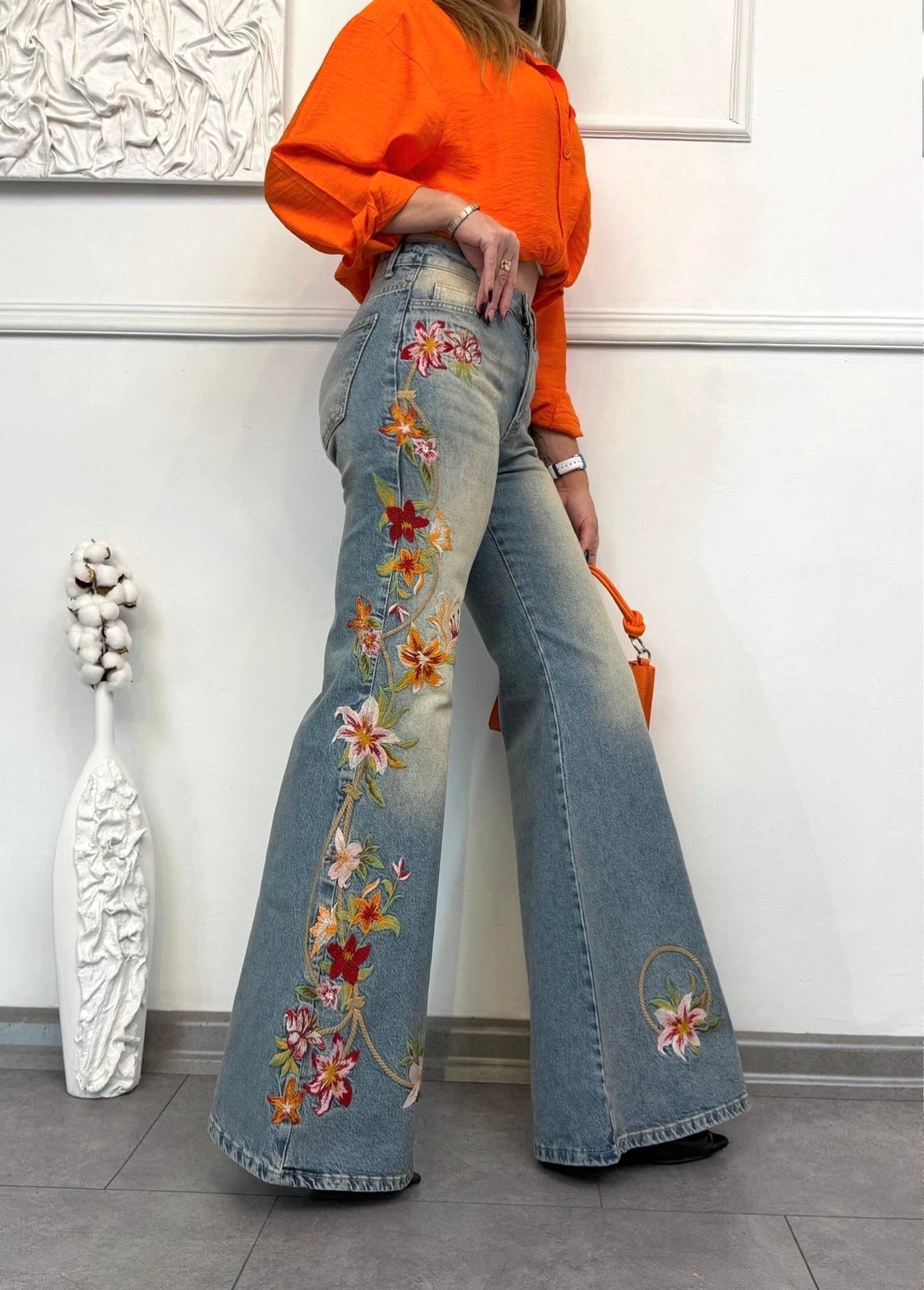 Rosella Nakışlı Wide Leg Denim JeanYeni Gelenler ModayRosella Nakışlı Wide Leg Denim Jean
