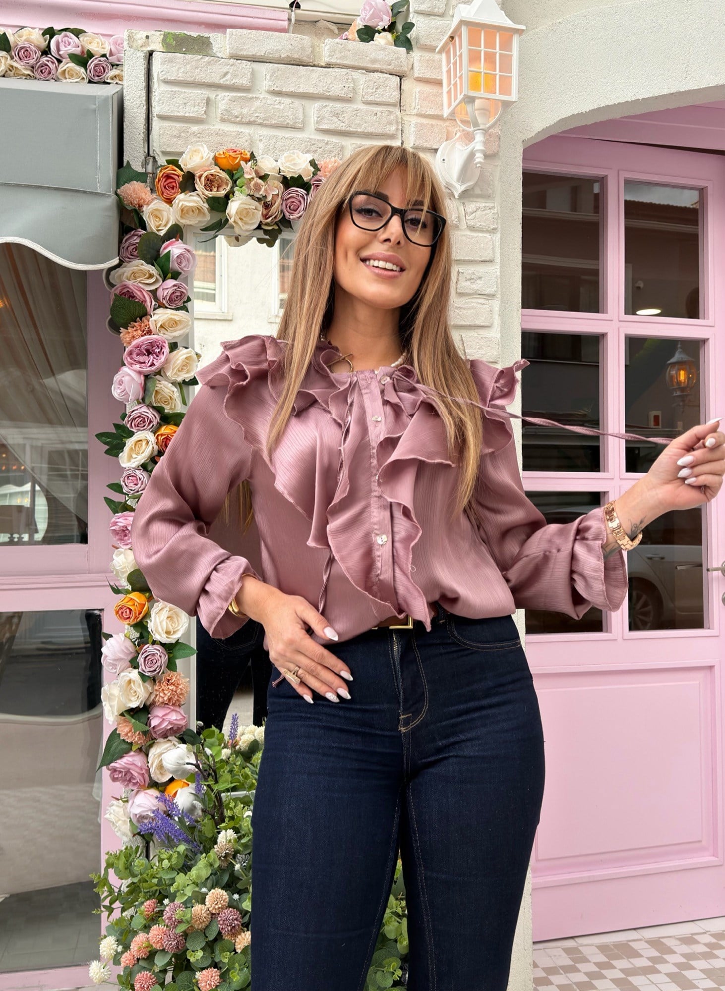 Royal Gül Kurusu Fırfırlı Bluz Yeni Gelenler ModayRoyal Gül Kurusu Fırfırlı Bluz 