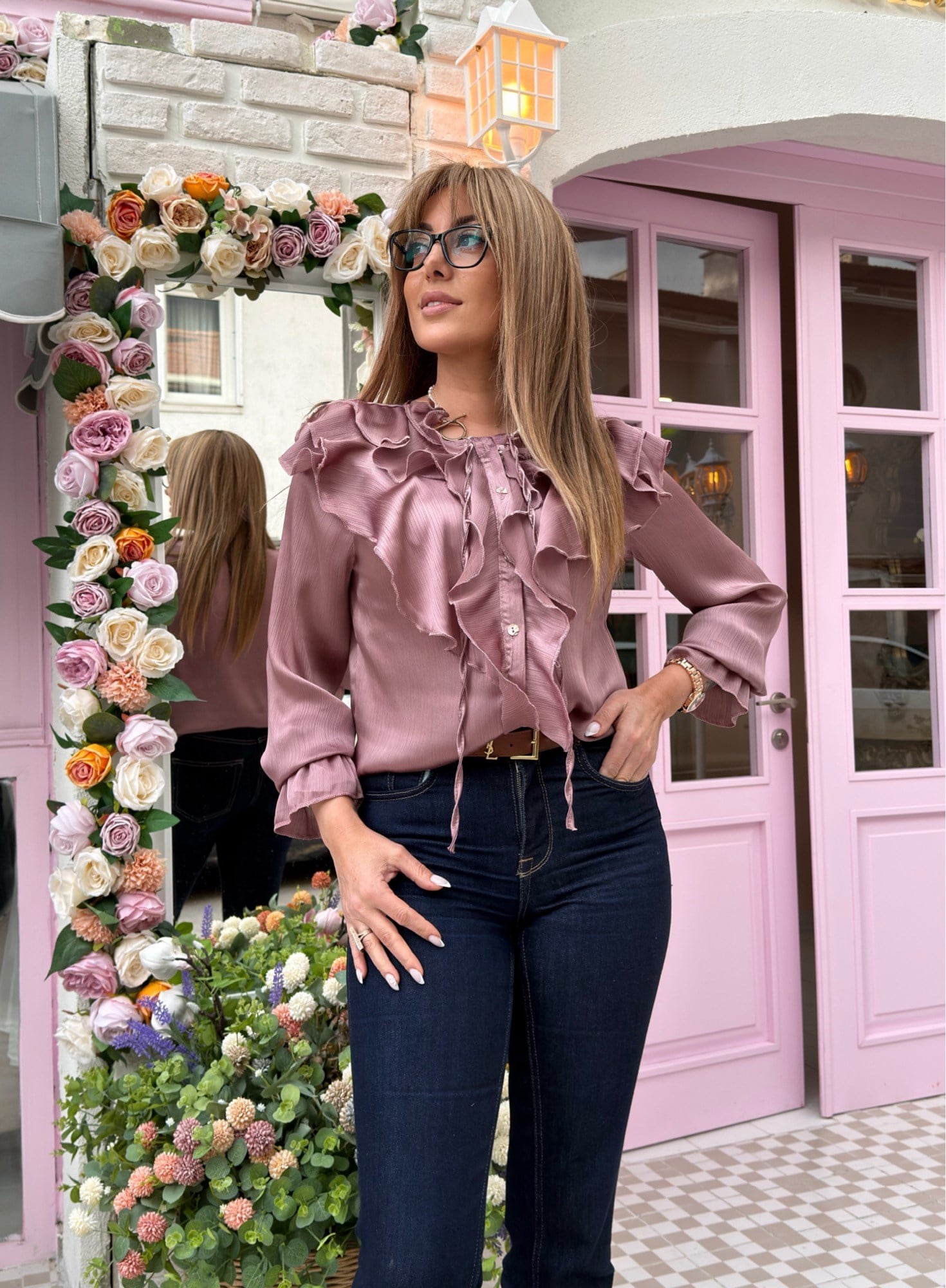 Royal Gül Kurusu Fırfırlı Bluz Yeni Gelenler ModayRoyal Gül Kurusu Fırfırlı Bluz 