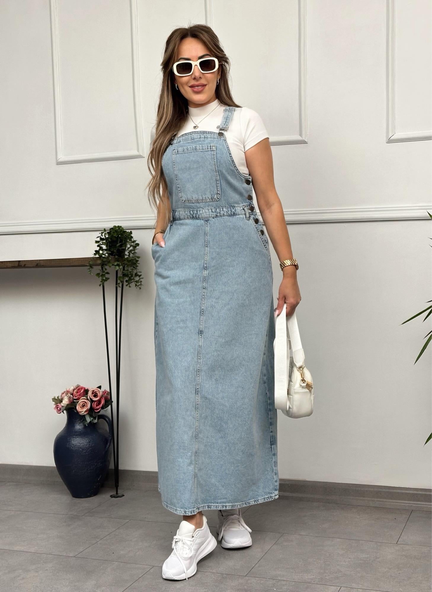 Yandan Düğmeli Salopet Denim ElbiseYeni Gelenler ModayYandan Düğmeli Salopet Denim Elbise