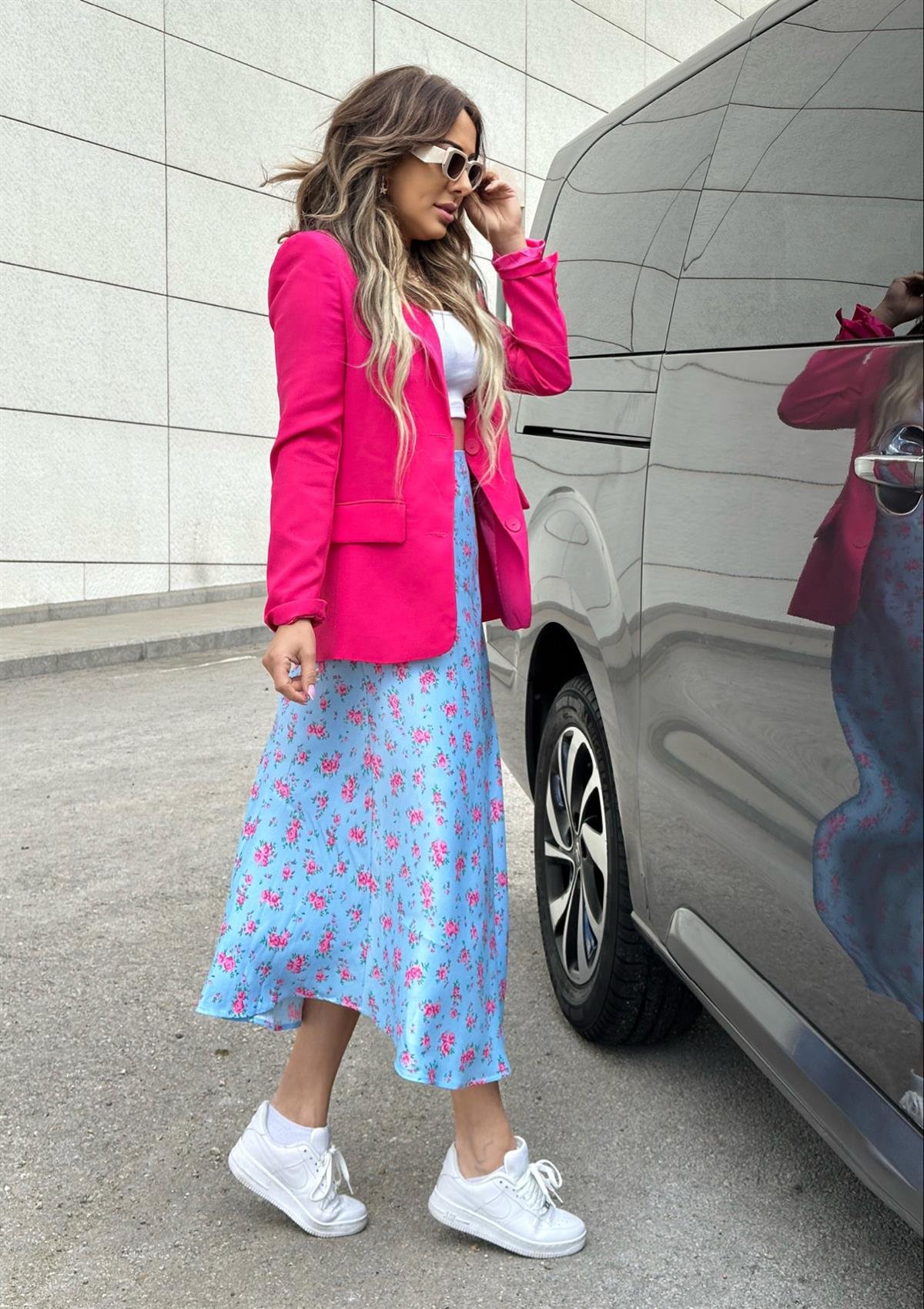 Yeni Geleneler ModayPembe Çiçekli Saten Etek