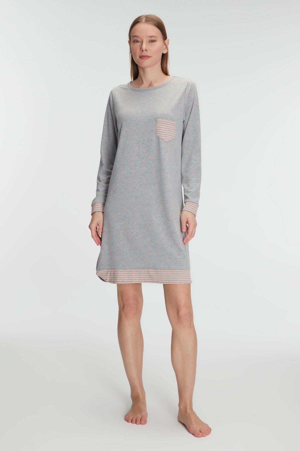 Anıl 11275 Kadın Pamuklu Uzun Kollu Gecelik