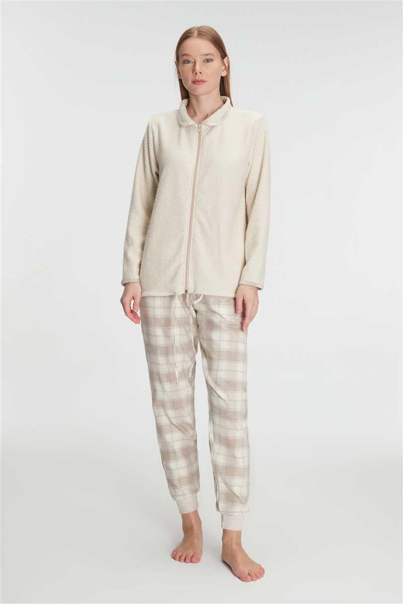 Anıl Kadın Fermuarlı Uzun Kollu Viskon & Pamuklu Pijama Takımı – Yumuşacık Dokulu, Ev Şıklığı 11210