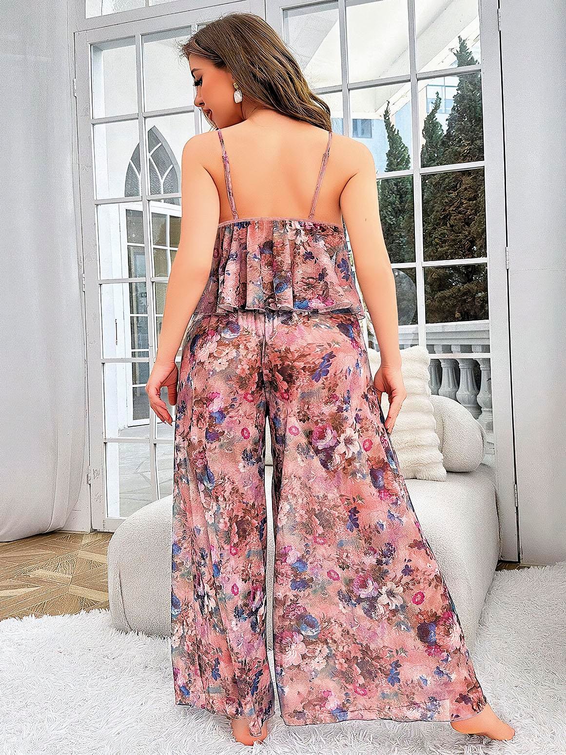 Arias Closet Özel Tasarım Büyük Beden Çiçek Desenli Bol Kesim 2'li Pijama Takımı