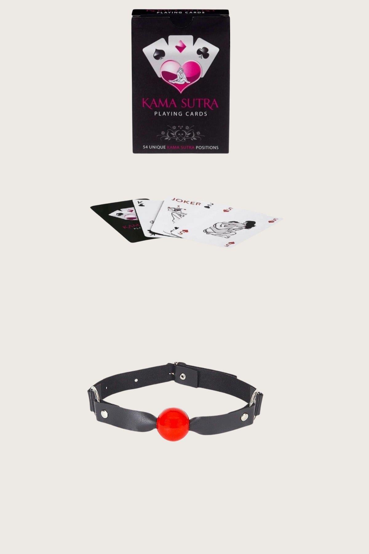 Aria's Closet Sexy Görselli Oyun Kartı Kama Sutra Siyah Kırmızı Ağız Topu Set