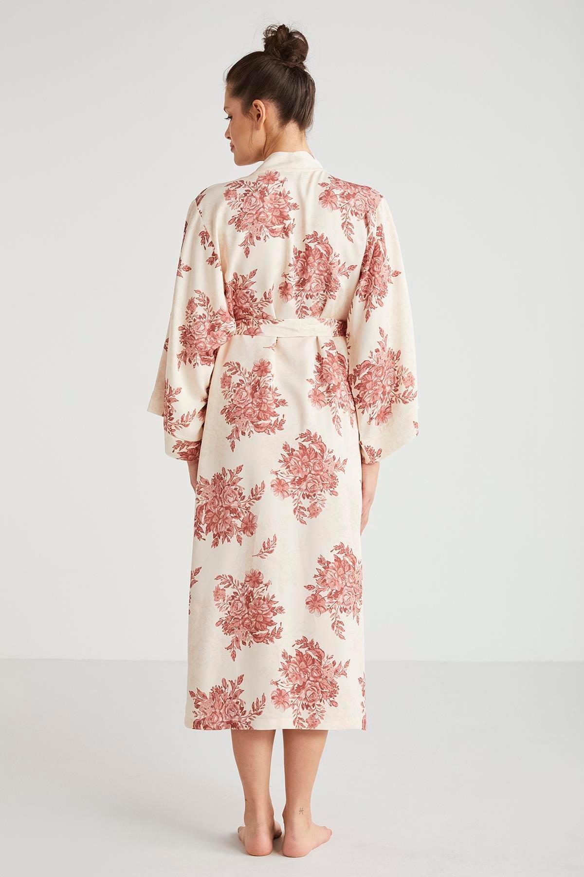 Catherine's %100  Viskon Çiçek Desen 2'li Sabahlık Gecelik Takımı