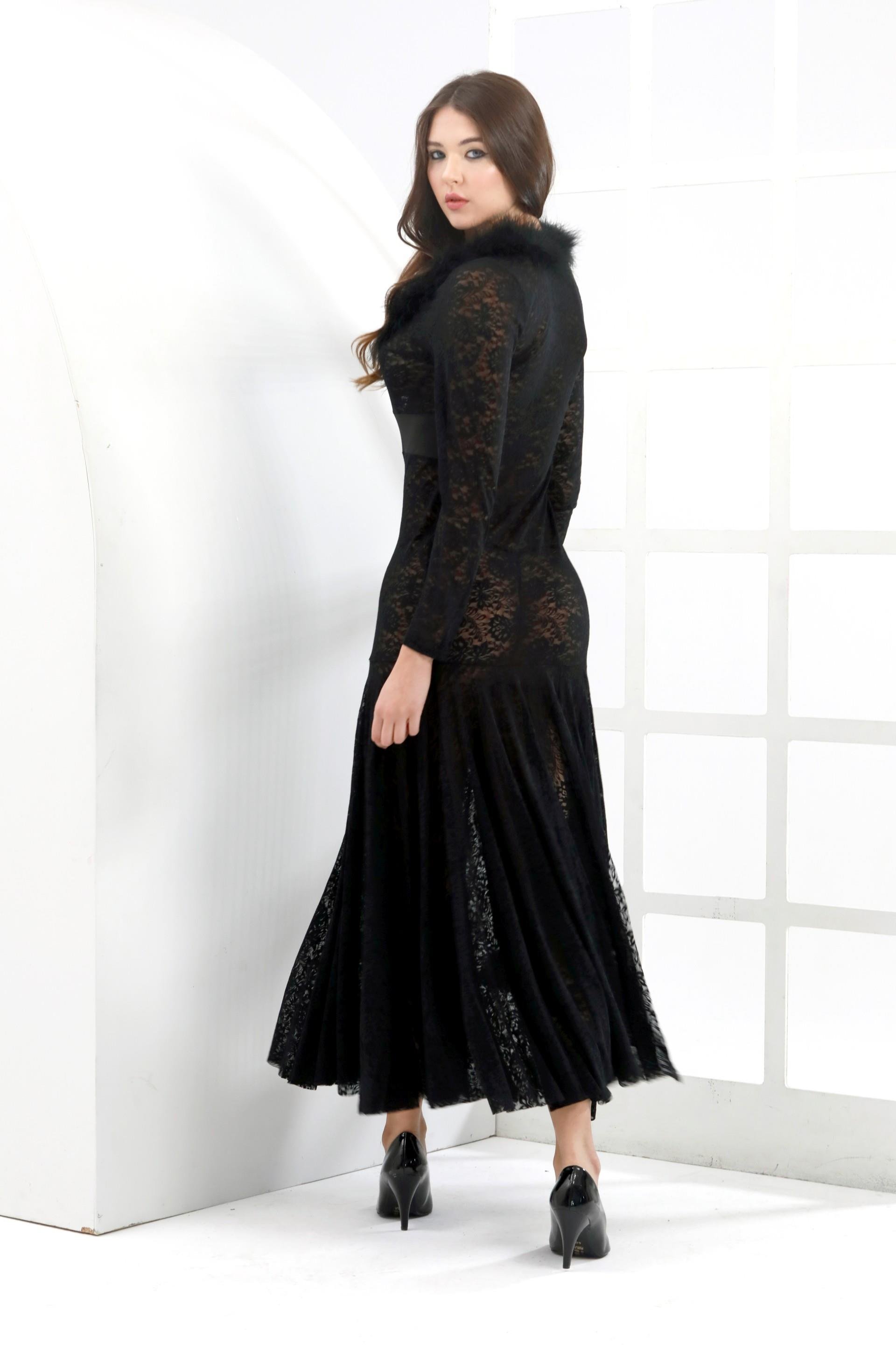 MOONLİGHT 9449 FANTEZİ YAKASI TÜY DETAYLI ELBİSE