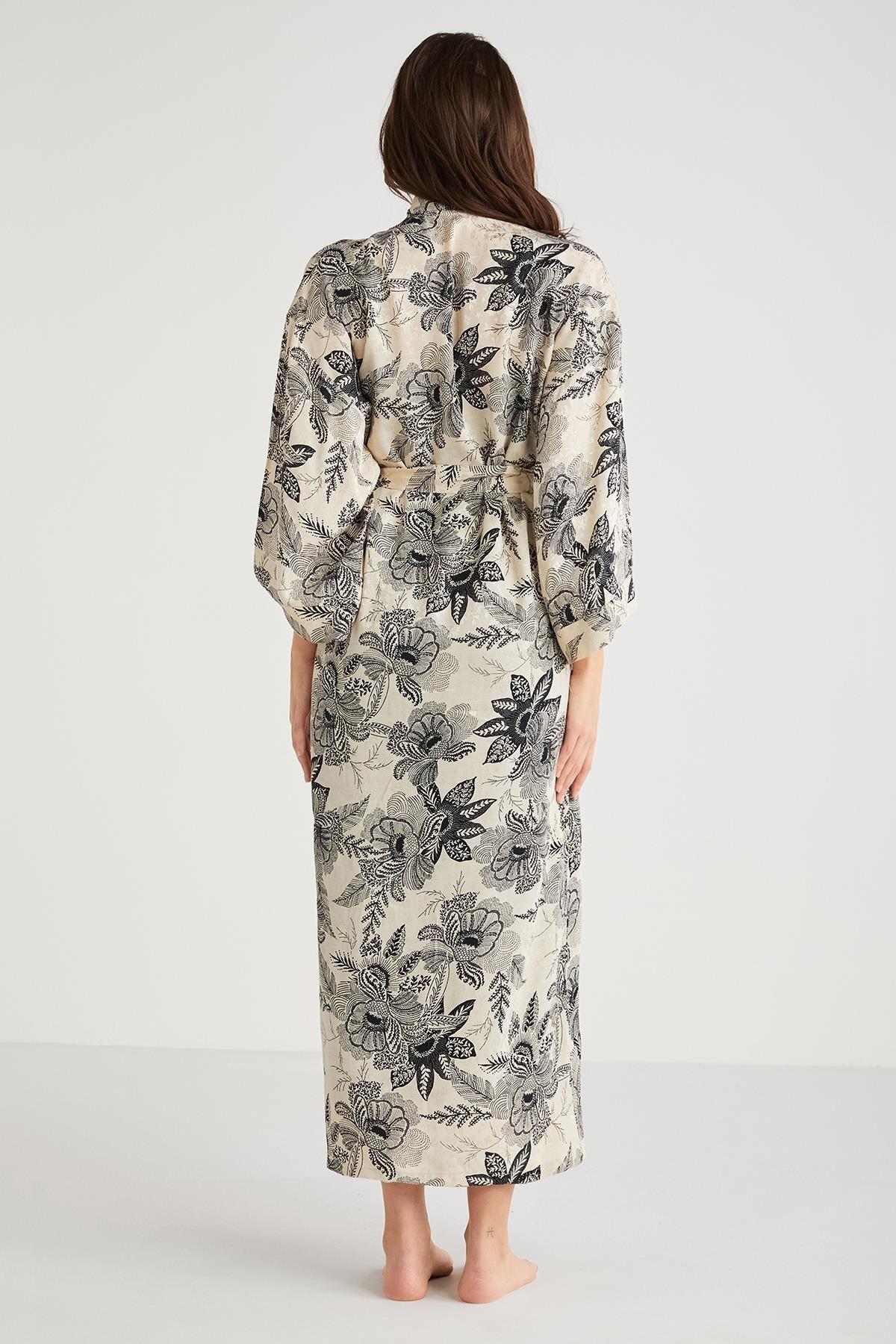 Penye Mood %100  Viskon Çiçek Desen 2'li Sabahlık Gecelik Takımı