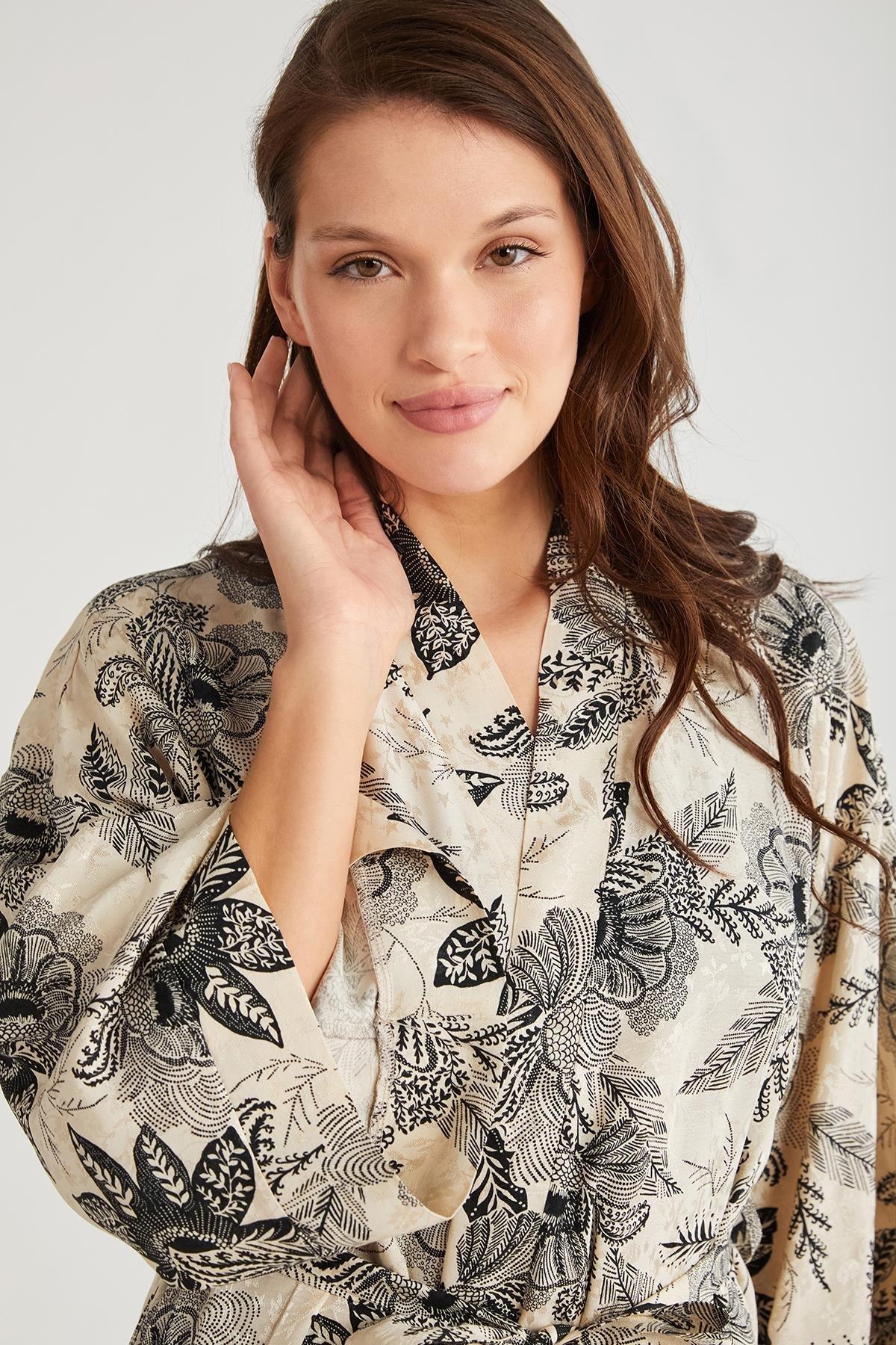 Penye Mood %100  Viskon Çiçek Desen 2'li Sabahlık Gecelik Takımı