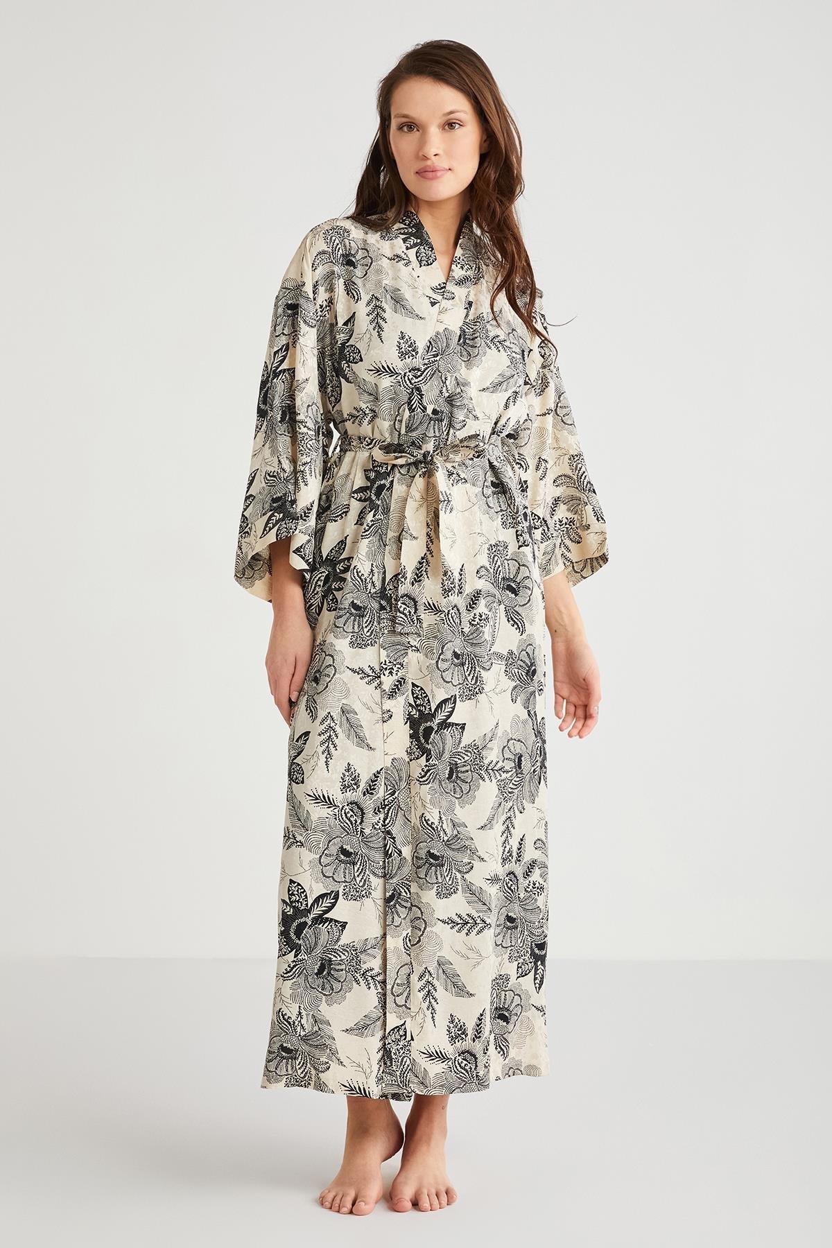 Penye Mood %100  Viskon Çiçek Desen 2'li Sabahlık Gecelik Takımı