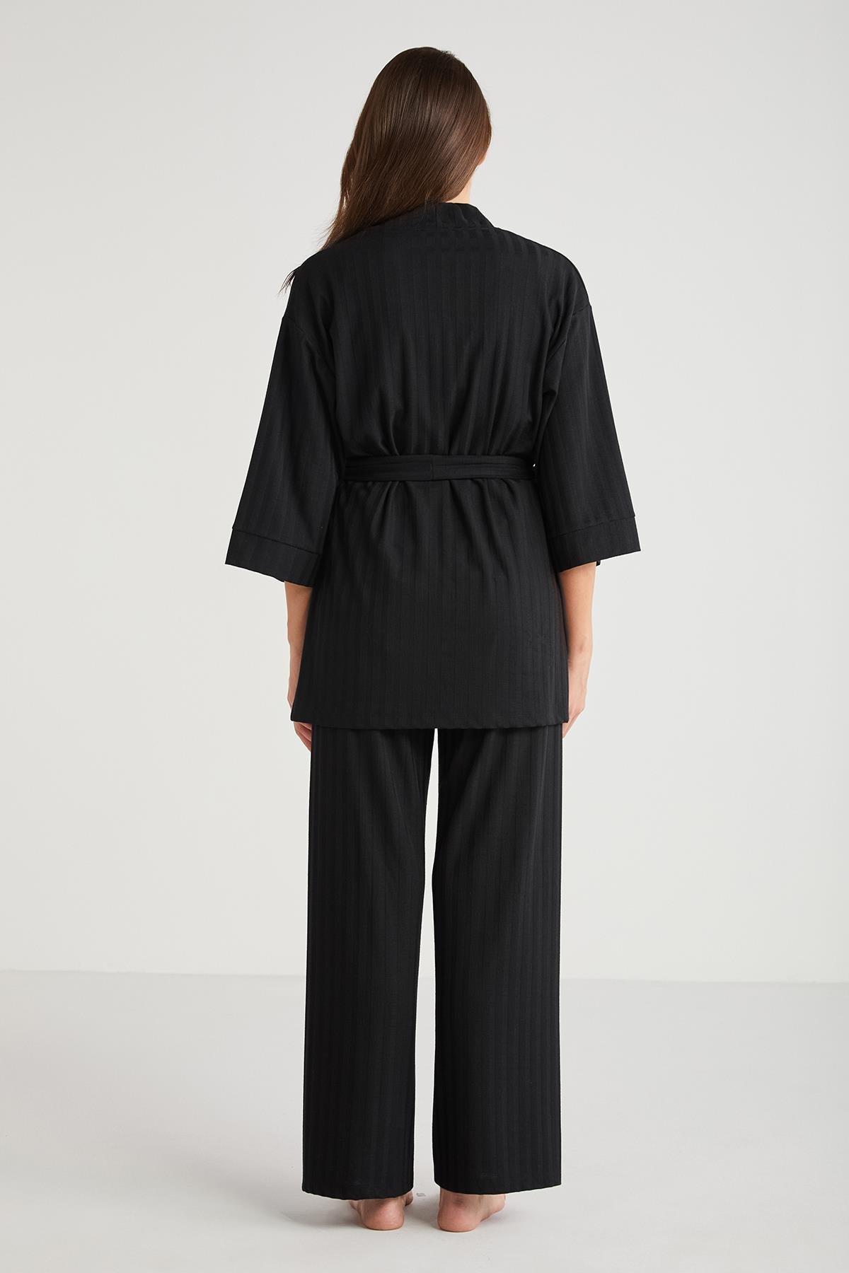 Penye Mood 3'lü Kısa Kol Sabahlık Pijama Takımı