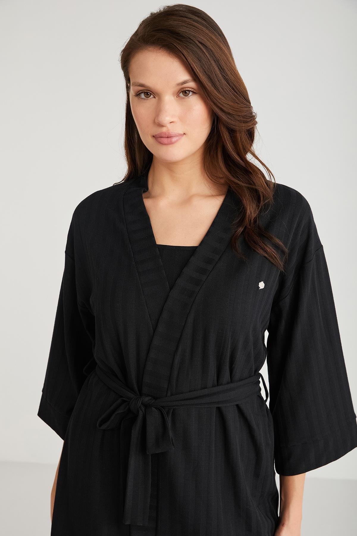 Penye Mood 3'lü Kısa Kol Sabahlık Pijama Takımı