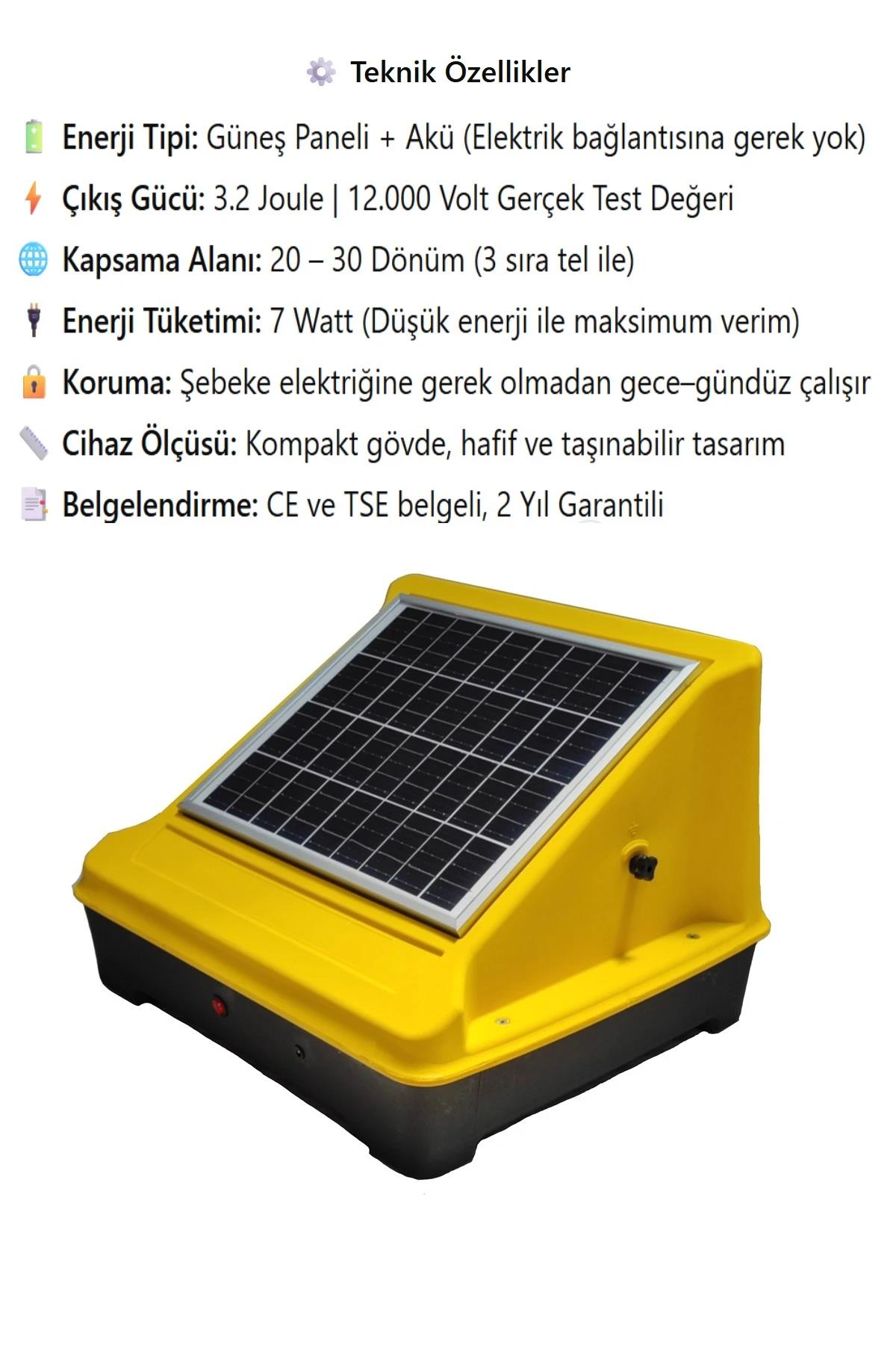 Elektrikli Çit Teli Sistemi Seti Güneş Panelli-30 Dönüme Kadar Ayı Domuz Kurt Için Etkili Koruma