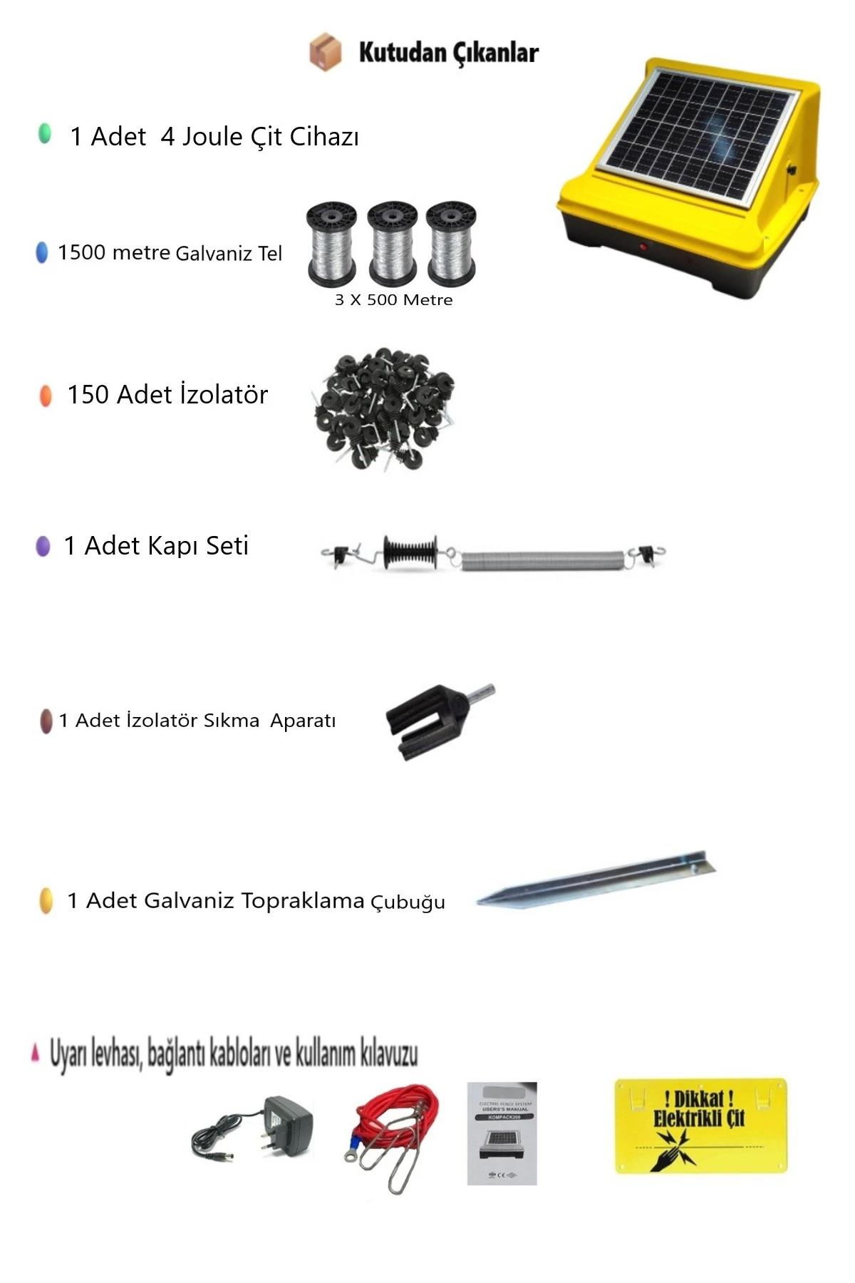 Elektrikli Çit Teli Sistemi Seti Güneş Panelli-30 Dönüme Kadar Ayı Domuz Kurt Için Etkili Koruma