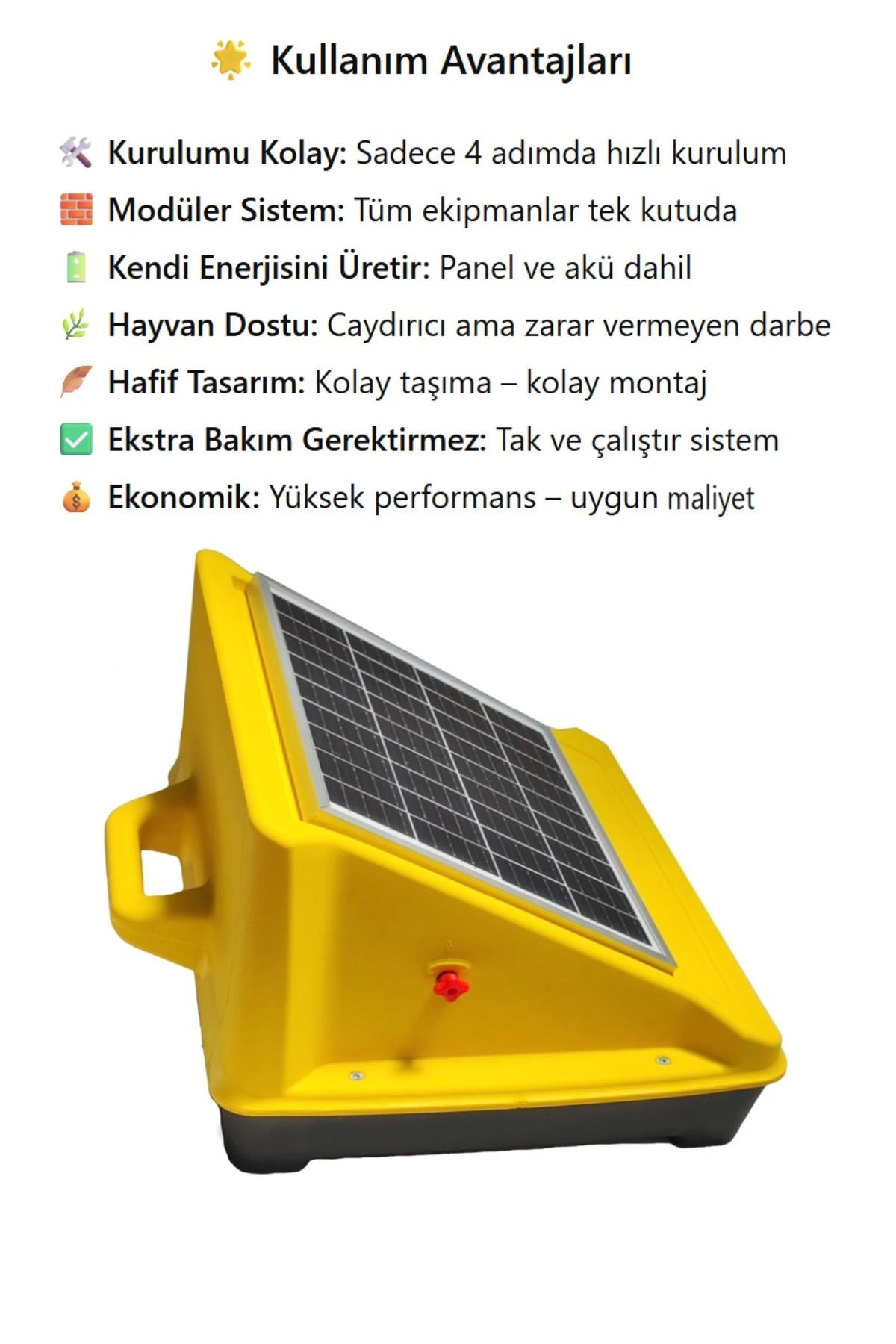 Elektrikli Çit Teli Sistemi Seti Güneş Panelli-30 Dönüme Kadar Ayı Domuz Kurt Için Etkili Koruma