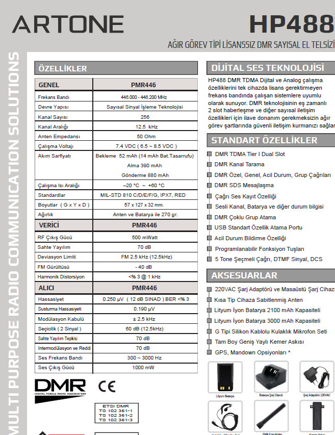 ARTONE HP488 DMR Sayısal El Telsizi (Lisanssız-Tek Satılır)