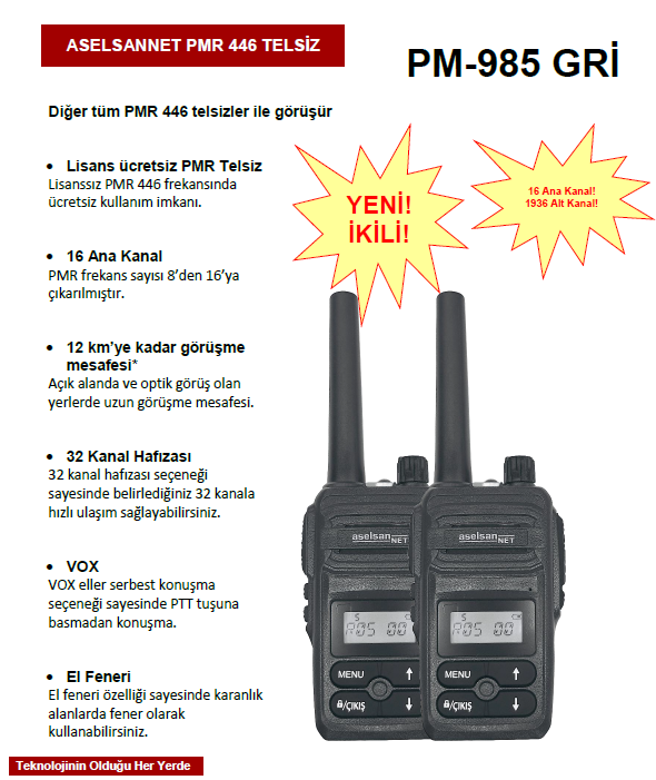 Aselsannet PM985  El Telsizi (Lisanssız-Çift satılır)