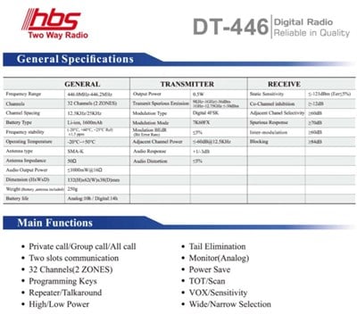 HBS DT446 DMR Dijital El Telsizi (Lisanssız-Tek satılır)