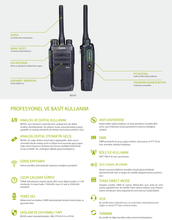 Hytera BD505 VHF El Telsizi (İzne tabidir)