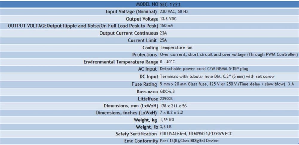 Linetech SEC-1223, 220VAC/13.8VDC 23A Güç Kaynağı