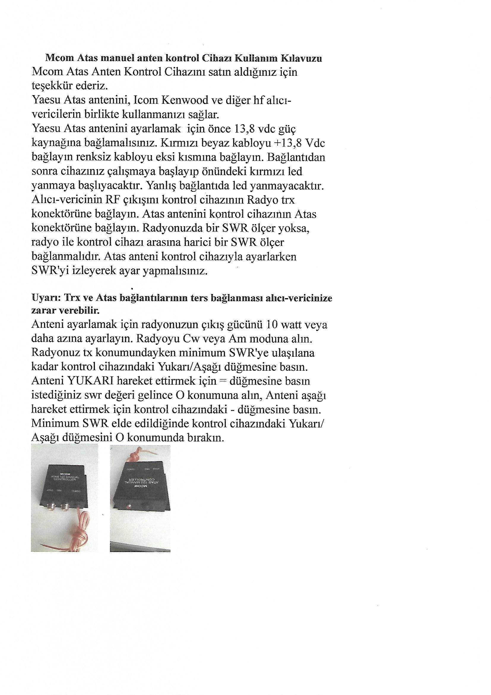 MCOM ATAS 120/120A Manuel Anten Tuneri (Tüm HF modellere uyumludur)