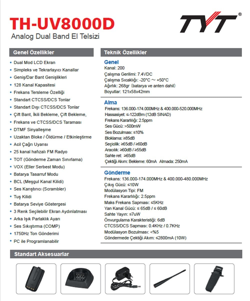 TYT TH-UV8000D Dual Band Amatör El Telsizi