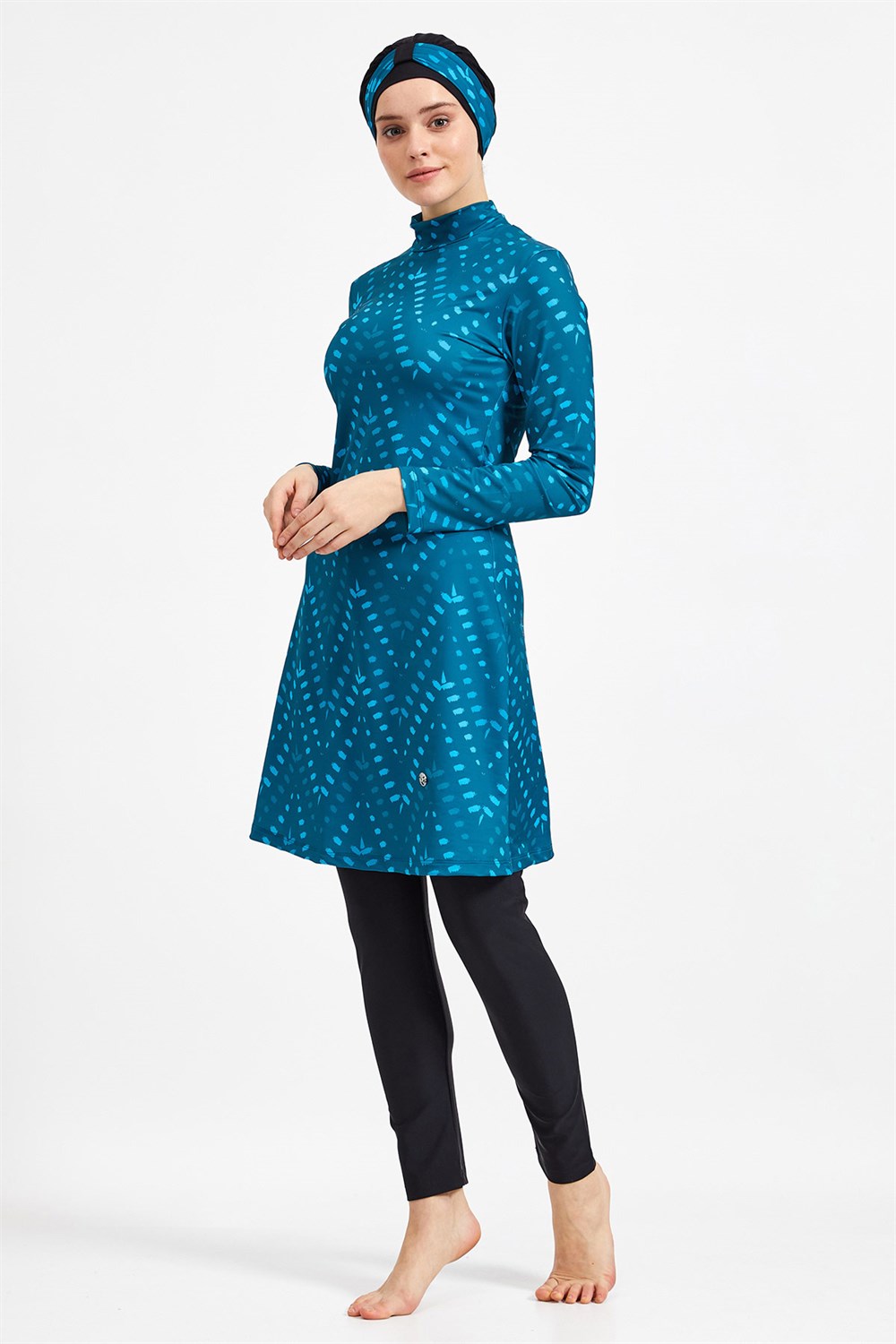  Likralı Tam Kapalı Mayo Tesettür Mayo Remsa Mayo 0500 Mavi Siyah