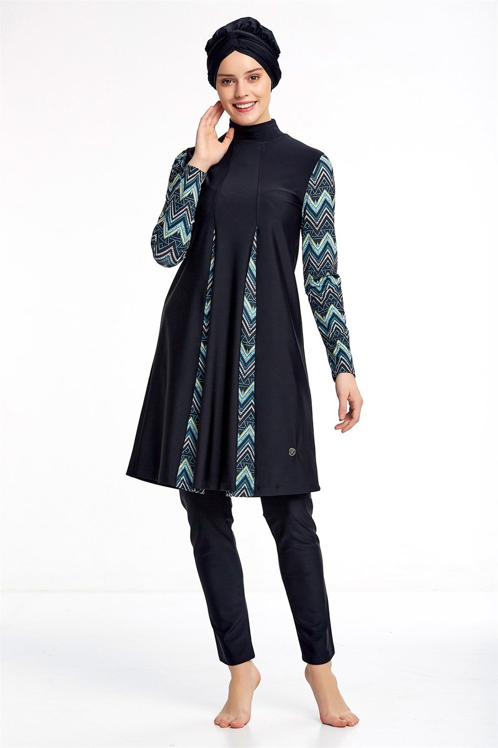  Likralı Tam Kapalı Mayo Tesettür Mayo Remsa Mayo 0520 Siyah Maresiva