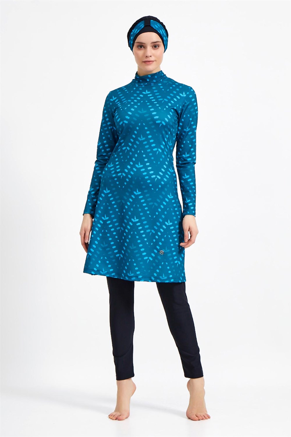  Likralı Tam Kapalı Mayo Tesettür Mayo Remsa Mayo 0500 Mavi Siyah