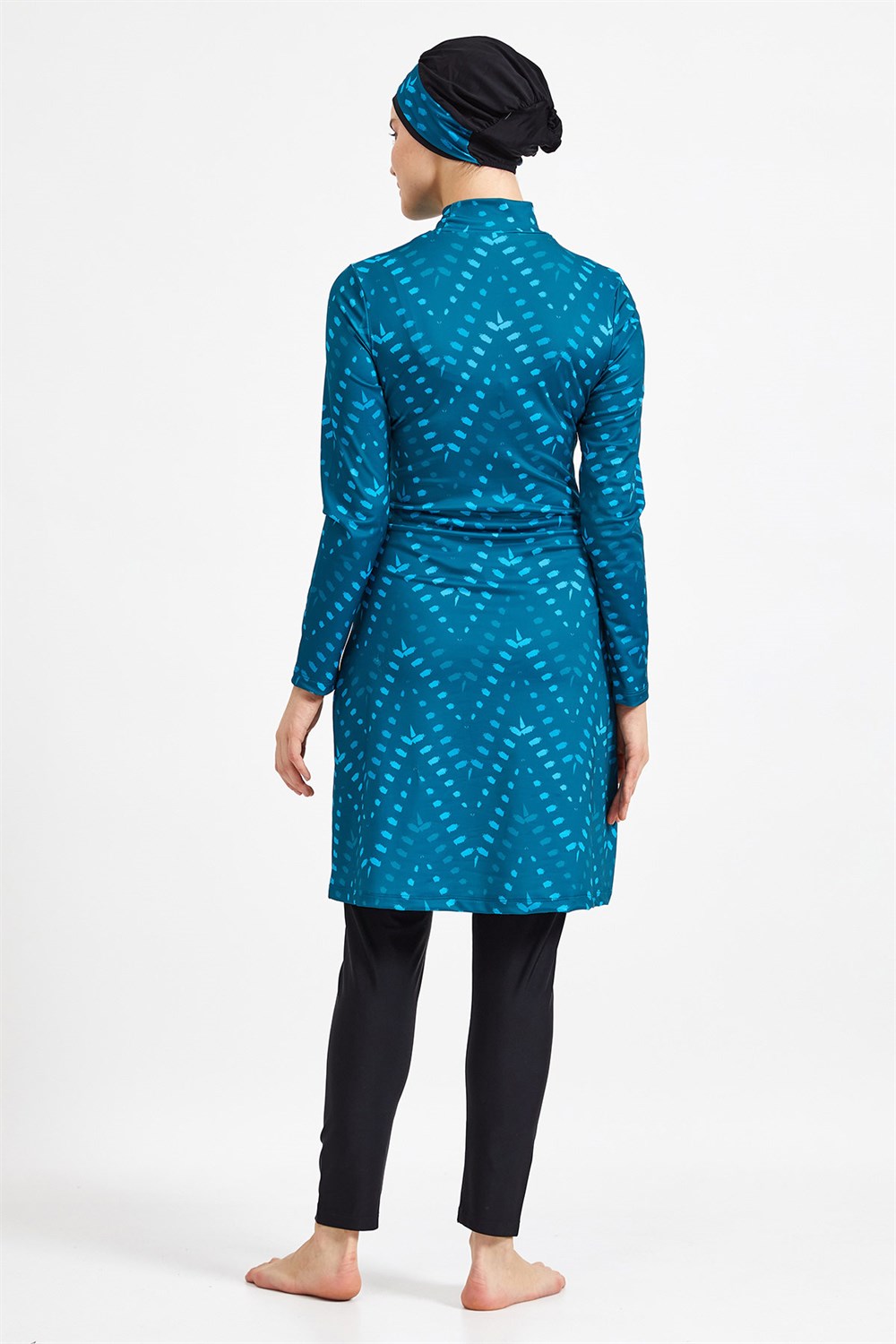  Likralı Tam Kapalı Mayo Tesettür Mayo Remsa Mayo 0500 Mavi Siyah