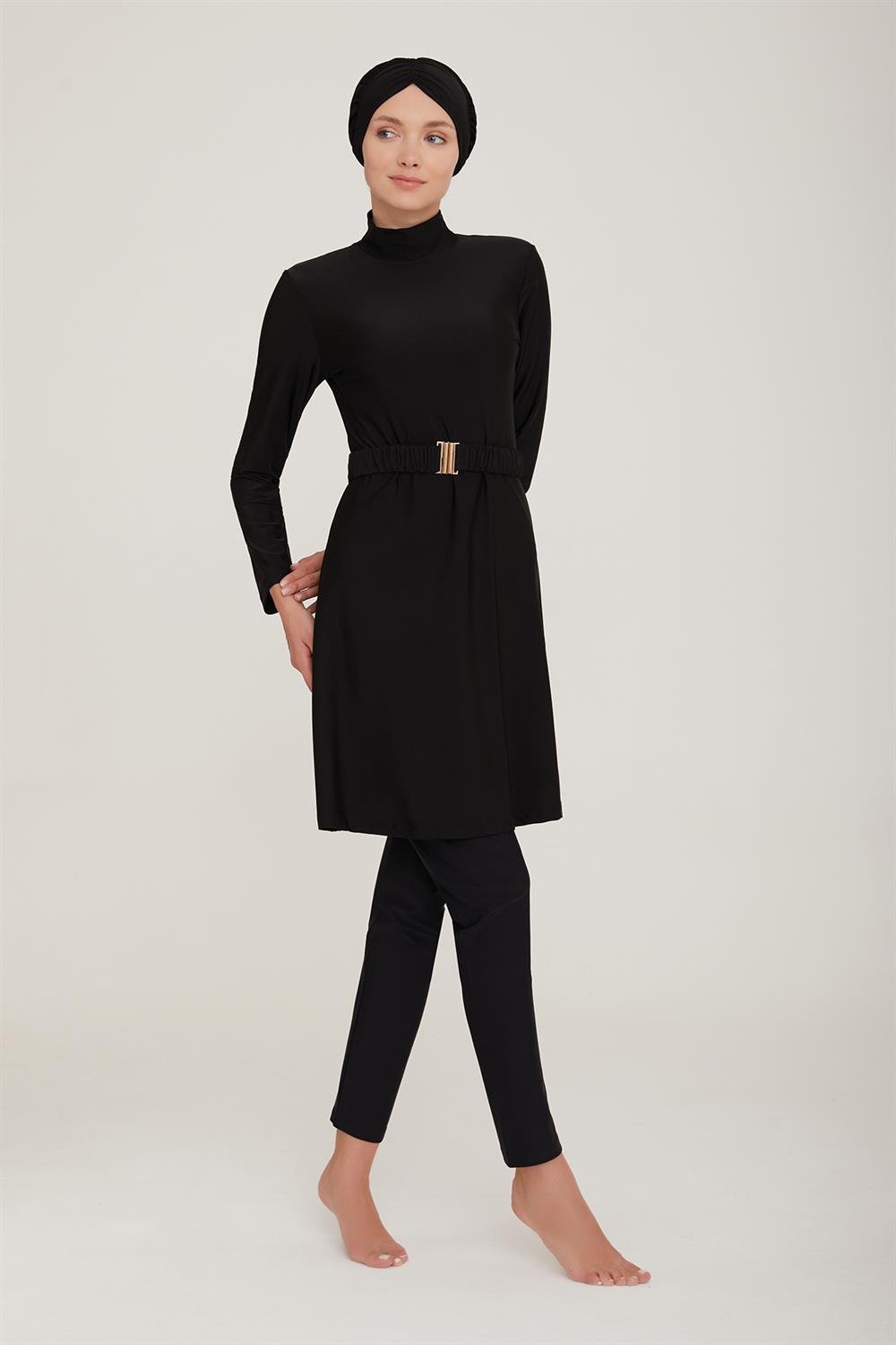 2 Farklı Şekilde Giyilebilir Pareolu Tesettür Mayo Robert 1 4470 Siyah Remsa Mayo