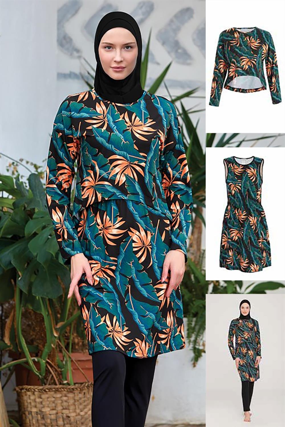 2 Farklı Şekilde Giyilebilir Tesettür Mayo Elenora 1 8008 Siyah Remsa Mayo