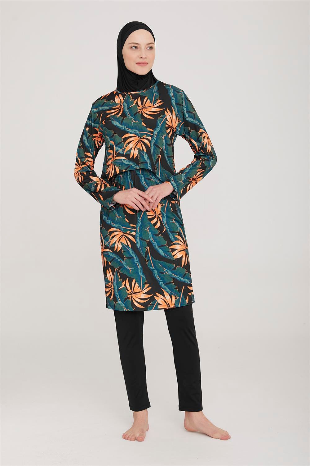 2 Farklı Şekilde Giyilebilir Tesettür Mayo Elenora 1 8008 Siyah Remsa Mayo