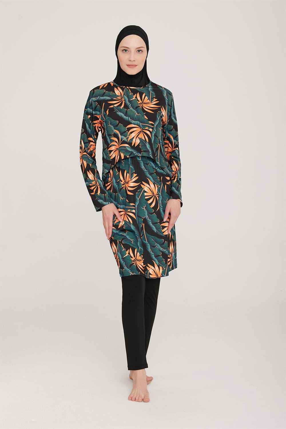 2 Farklı Şekilde Giyilebilir Tesettür Mayo Elenora 1 8008 Siyah Remsa Mayo