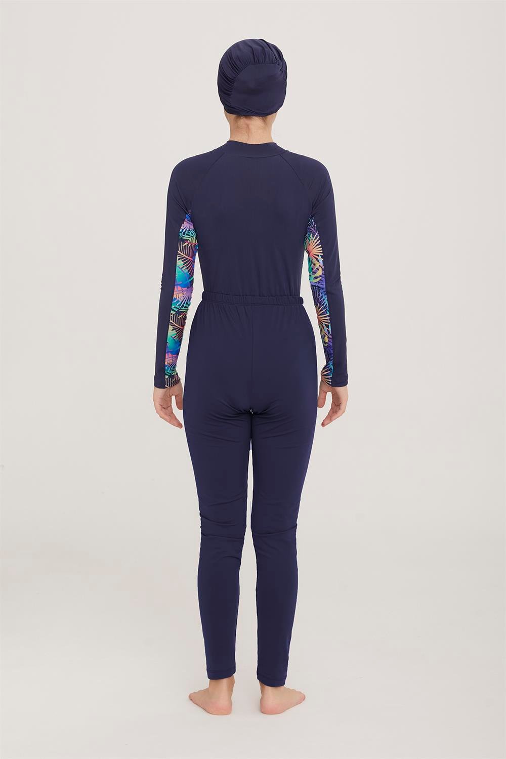 3 Farklı Şekilde Giyilebilir Genç Tam Kapalı Likralı Tesettür Mayo Novas 5904 Koyu Lacivert Remsa Mayo