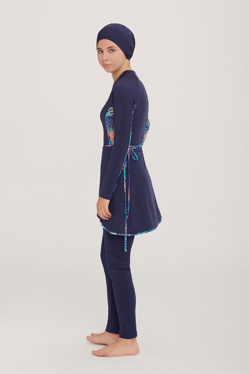 3 Farklı Şekilde Giyilebilir Genç Tam Kapalı Likralı Tesettür Mayo Novas 5904 Koyu Lacivert Remsa Mayo