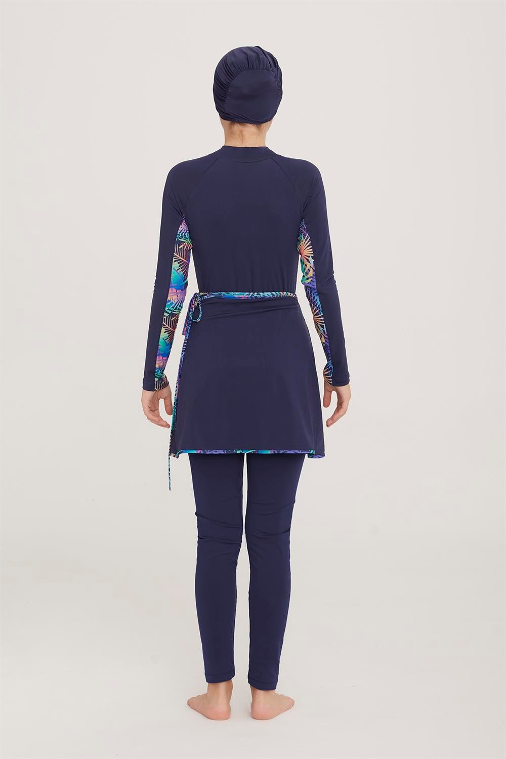 3 Farklı Şekilde Giyilebilir Genç Tam Kapalı Likralı Tesettür Mayo Novas 5904 Koyu Lacivert Remsa Mayo